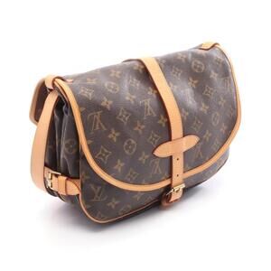 Louis Vuitton Bag Leather Brown Shoulder Saumur Monogram Canvas